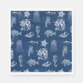 Meerestiere mit blauer Wasserfarbe Serviette (Vorderseite)
