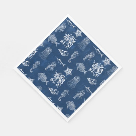 Meerestiere mit blauer Wasserfarbe Serviette (Ecke)