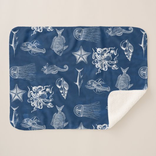 Meerestiere mit blauer Wasserfarbe Sherpadecke (Vorderseite (Horizontal))