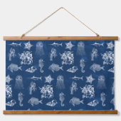 Meerestiere mit blauer Wasserfarbe Wandteppich Mit Holzrahmen (Vorne)