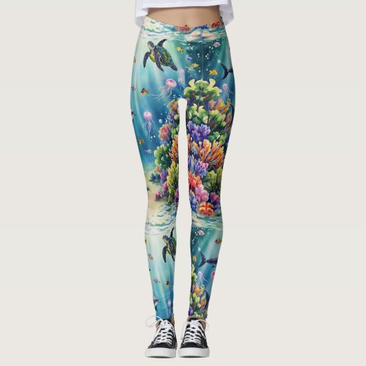 Meerestiere Nahtloses Muster Leggings (Vorderseite)