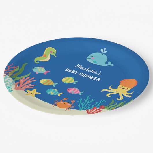 Meerestiere Pappteller (Schrägansicht)