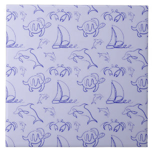 Meerestiere und Segelboote mit einer einzigen zeic Fliese