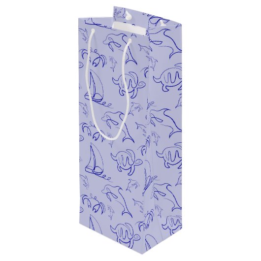 Meerestiere und Segelboote mit einer einzigen zeic Geschenktüte Für Weinflaschen (Rückseite Schrägansicht)