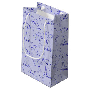 Meerestiere und Segelboote mit einer einzigen zeic Kleine Geschenktüte