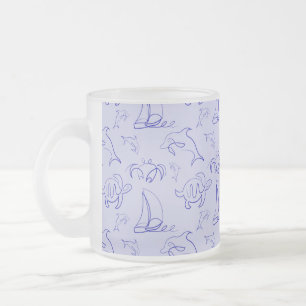 Meerestiere und Segelboote mit einer einzigen zeic Mattglastasse