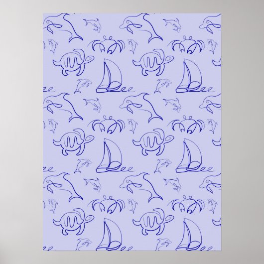 Meerestiere und Segelboote mit einer einzigen zeic Poster (Vorne)