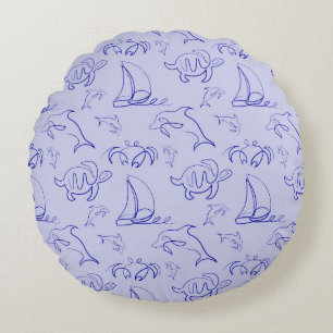 Meerestiere und Segelboote mit einer einzigen zeic Rundes Kissen