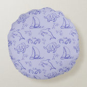 Meerestiere und Segelboote mit einer einzigen zeic Rundes Kissen (Rückseite)