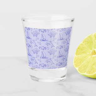 Meerestiere und Segelboote mit einer einzigen zeic Schnapsglas