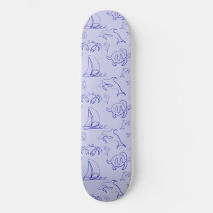 Meerestiere und Segelboote mit einer einzigen zeic Skateboard