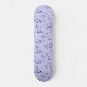 Meerestiere und Segelboote mit einer einzigen zeic Skateboard