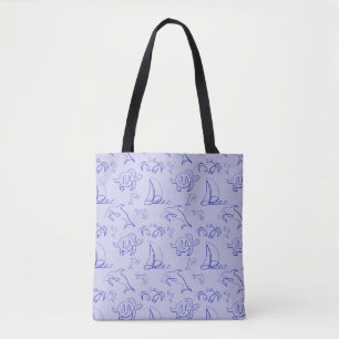 Meerestiere und Segelboote mit einer einzigen zeic Tasche