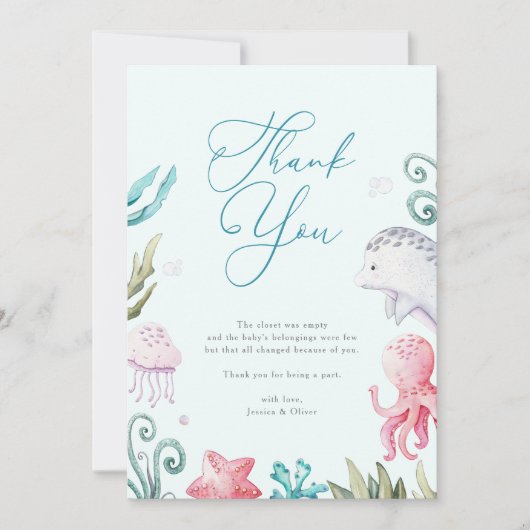 Meerestiere unter der Kinderdusche des Meeres Dankeskarte (Vorderseite)