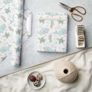 Meerestiere Wale und Schildkröten Geschenkpapier