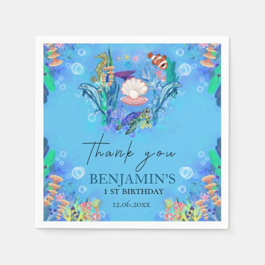 Meerestiere Wild Ein Geburtstag Napkins Serviette (Vorderseite)
