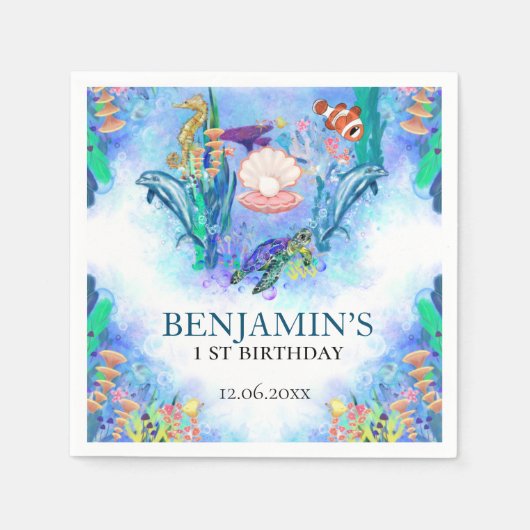 Meerestiere Wild einen Geburtstag Serviette (Vorderseite)