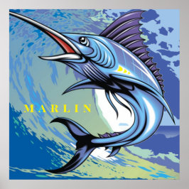 Meerestierfische Marlin schwimmt im Ozean Poster