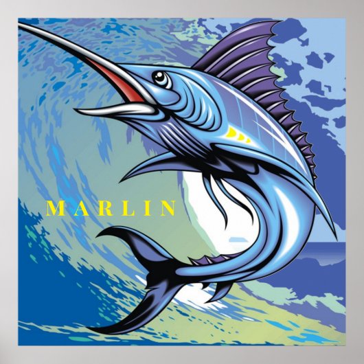 Meerestierfische Marlin schwimmt im Ozean Poster (Vorne)