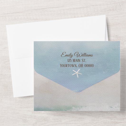 Meereswasserfarbe mit Herz All In One Einladung (Rückseite)