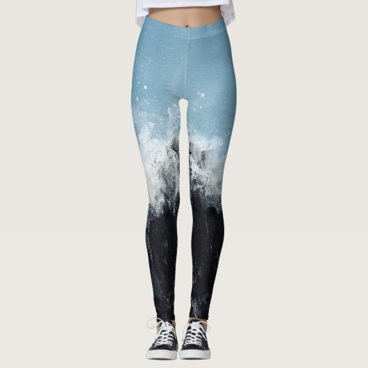 Meereswelle: handbemaltes Design Leggings (Vorderseite)