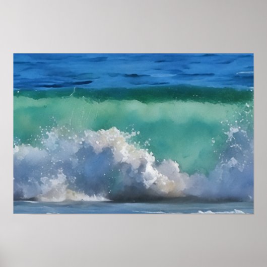 Meereswellen im Malibu Panorama Wasserfarbenwelt S Poster (Vorne)