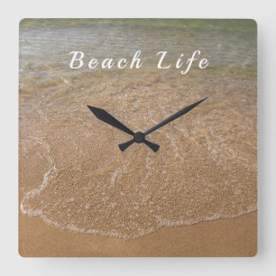 Meereswellen Sandstrand Wasserquotes Quadratische Wanduhr