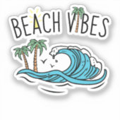 Meereswellen Sonnenuntergang der Palmen Aufkleber (Vorderseite)