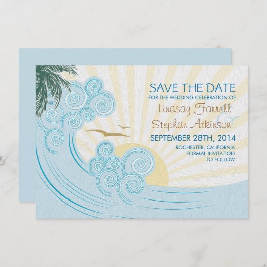 Meereswellen Strandhochzeit speichern Sie die Datt Save The Date (Vorne/Hinten)