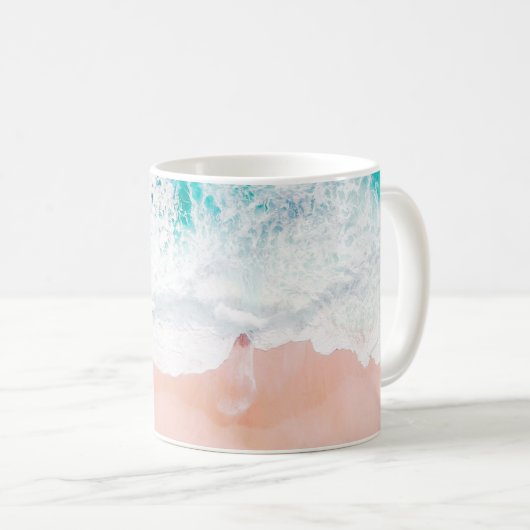 Meereswellen und rosa Sand nautisches Foto Kaffeetasse (VorderseiteRechts)