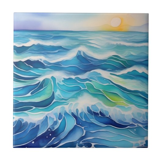 Meereswellen unter der Sonne Fliese (Vorderseite)