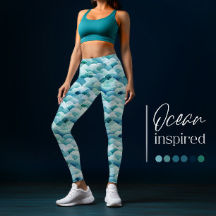 Meereswellen Wasserfarbenes türkisfarbenes Muster Leggings