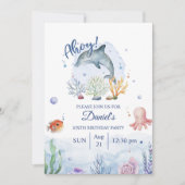 Meereswelt Wasserfarbe Dolphin Geburtstag Einladung (Vorderseite)