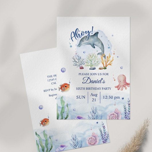 Meereswelt Wasserfarbe Dolphin Geburtstag Einladung