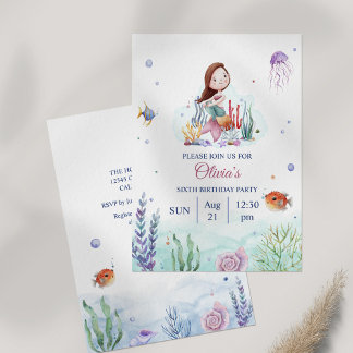 Meereswelt Watercolor Meramaid Geburtstag Einladung