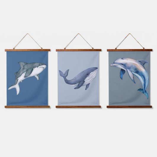 Meereswelt Whale Dolphin Shari Kinderzimmer Wandteppich Mit Holzrahmen (Dreifach)