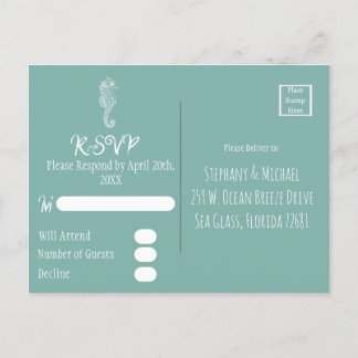 Meerglas-Seepferdchen-Strand-RSVP-Postkarte Postkarte