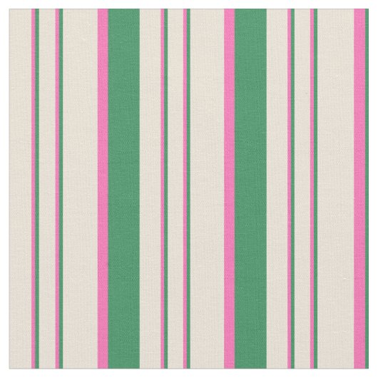 Meergrün, heißes Rosa und Bisque Lines Muster Stoff (Nahaufnahme)