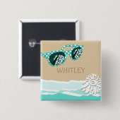 Meergrüne Punkte Sonnenbrille Name Beach Shell Button (Vorne & Hinten)