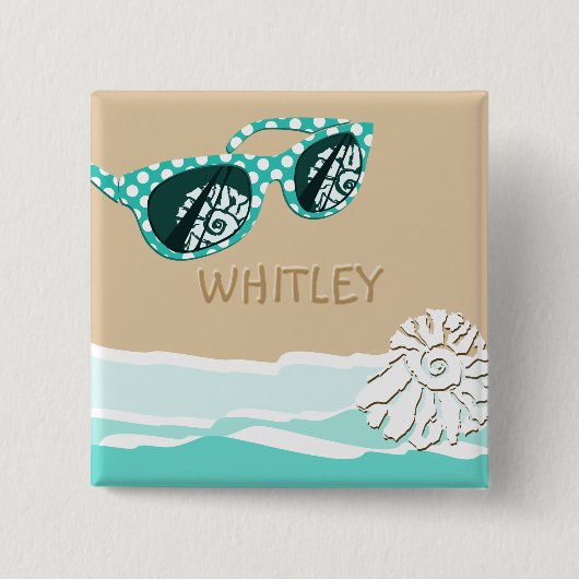 Meergrüne Punkte Sonnenbrille Name Beach Shell Button (Vorderseite)