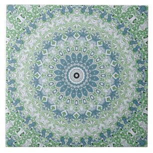Meergrünes und blaues Küstenmandala-Muster Fliese
