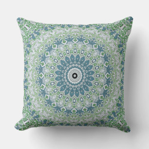 Meergrünes und blaues Küstenmandala-Muster Kissen