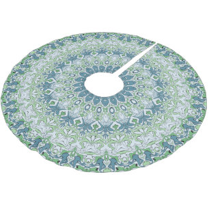 Meergrünes und blaues Küstenmandala-Muster Polyester Weihnachtsbaumdecke