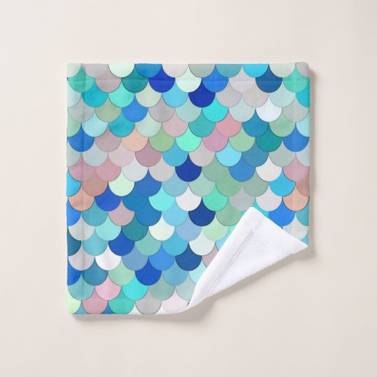Meerjungenskala, Aqua, Muschel Pink und Cobalt Badhandtuch Set (Waschlappen)