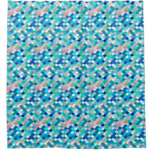 Meerjungenskala, Aqua, Muschel Pink und Cobalt Duschvorhang (Vorderseite)