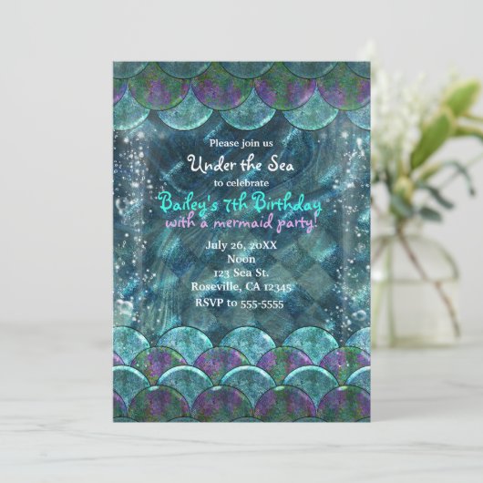 Meerjungenskala unter den Party Einladungen (Stehend Vorderseite)