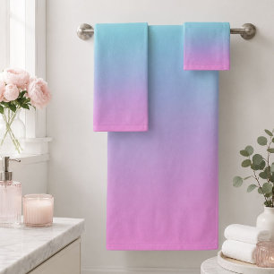 Meerjungfarben Farbverlauf lila rosa Aqua ombre Badhandtuch Set