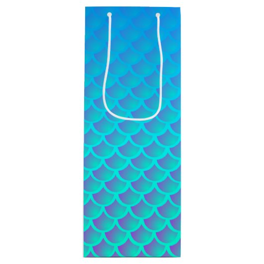 Meerjungfernmuster in Aqua Blue und Lila Geschenktüte Für Weinflaschen (Vorderseite)