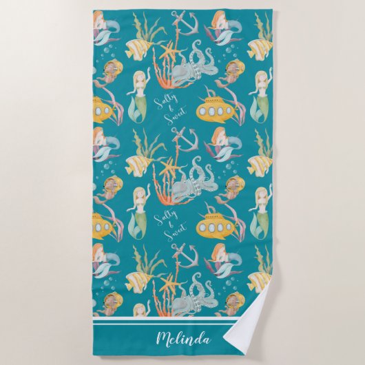Meerjungfische mit salziger und süßer Meerjungfrau Strandtuch (Vorderseite)
