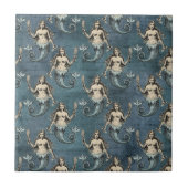 Meerjungfische Ozeanblauer Farbe handgeschrieben Fliese (Vorderseite)